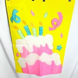 Vintage 1998 Evergreen Birthday Cake House Flag 28x44 Bright Party Decor